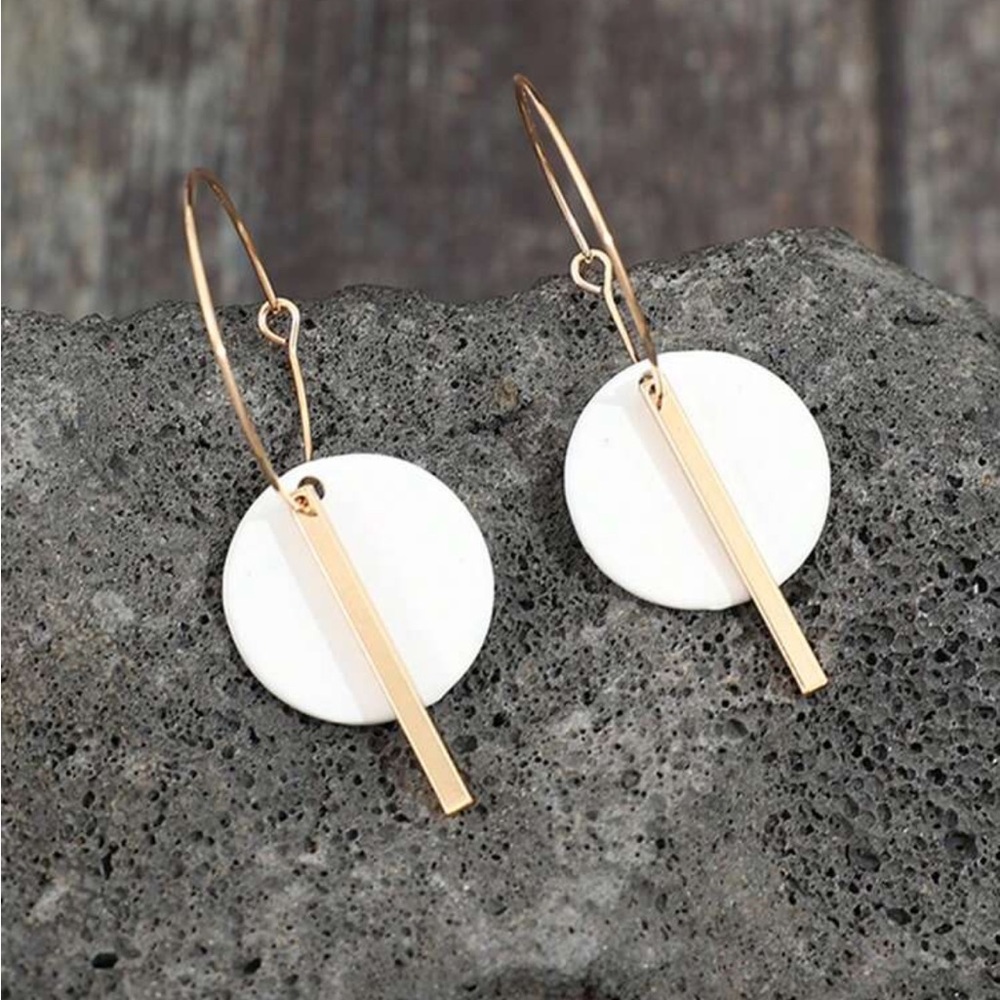 Bohemian Minimalist Geometric Circle & Bar Shape Alloy Hoop‎ Earrings